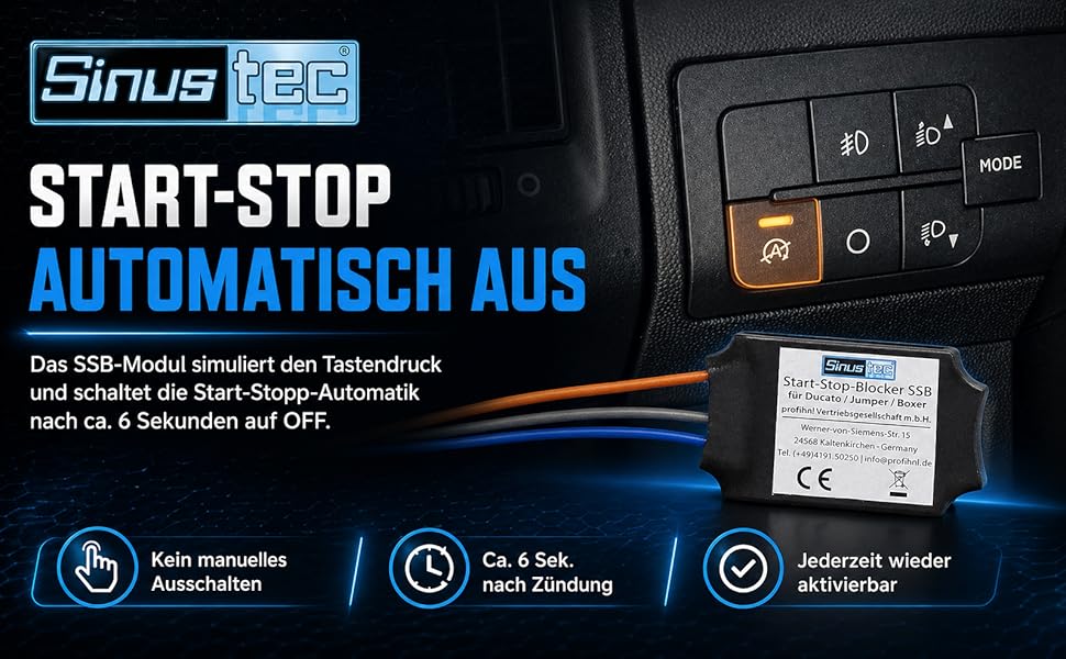Start-Stop-Blocker SSB-Modul für Fiat Ducato, Citroën Jumper und Peugeot Boxer – Plug & Play Einbau