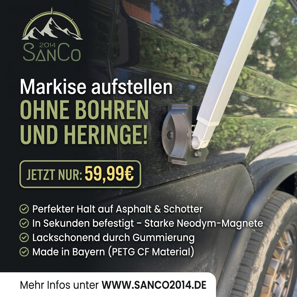 Magnetischer Markisenhalter passend für Thule Omnistor | Vanlife Zubehör Kastenwagen | Markisenfuß Halterung Magnet | Made in Bayern