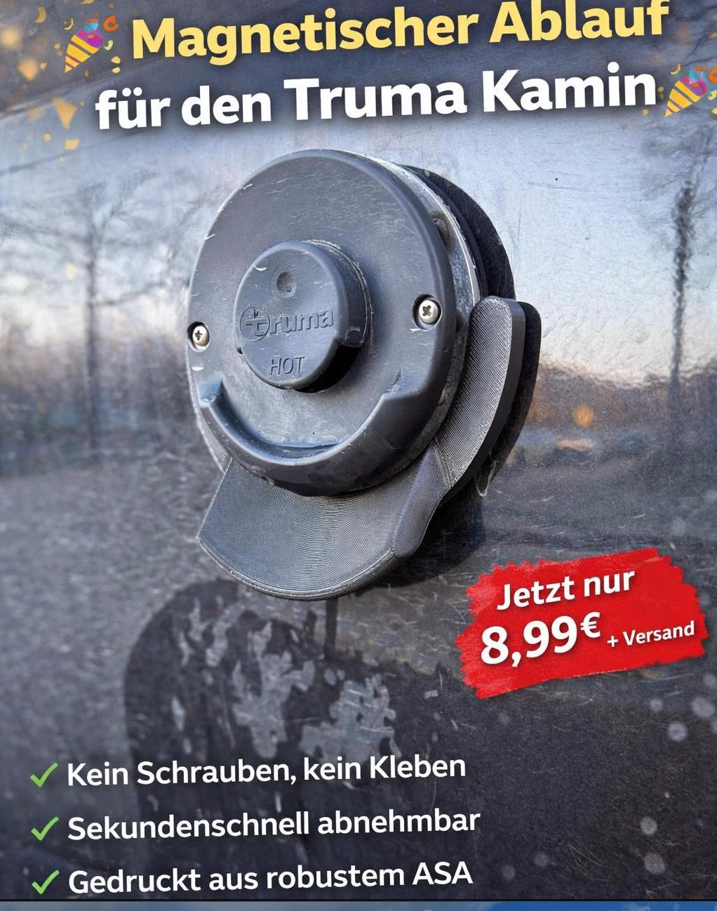 Magnetischer Kondenswasserablauf passend für Truma oder Alde Kamin | Kastenwagen und Campervan | Combi 4 6