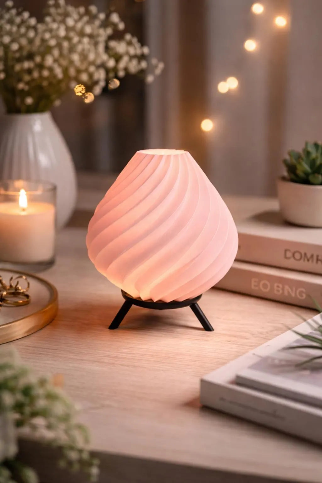 SanGlow – Modulares LED-Teelicht / dekorative 3D-gedruckte Tischleuchte mit warmweiß flackernder LED, ca. 13 cm hoch, für Innenräume.